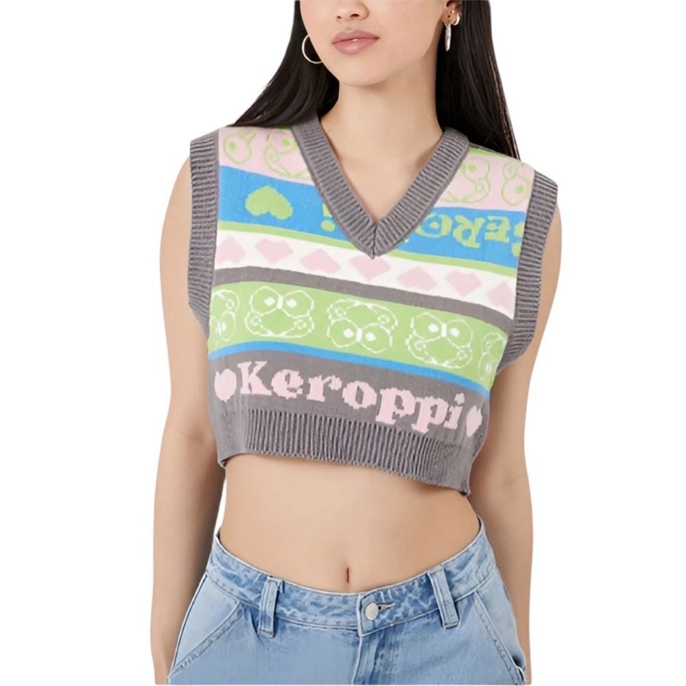 Forever 21 Keroppi x Hello Kitty Cropped Knit Sweater Vest Womens Size Small